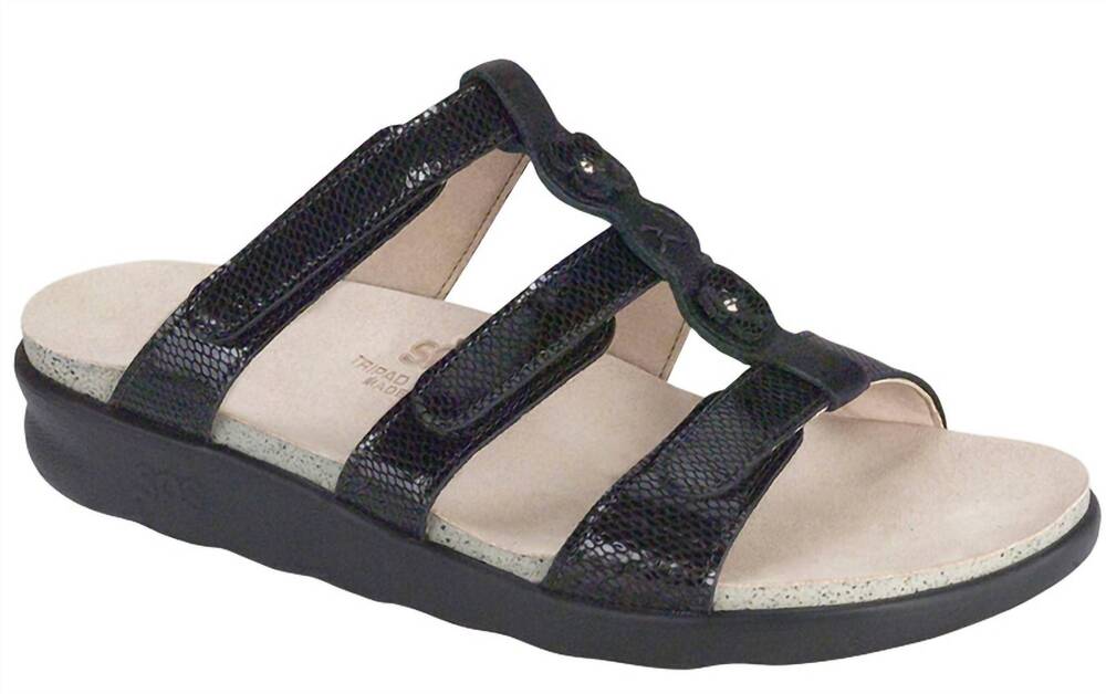 NEW SAS women's naples slide sandal in black snake